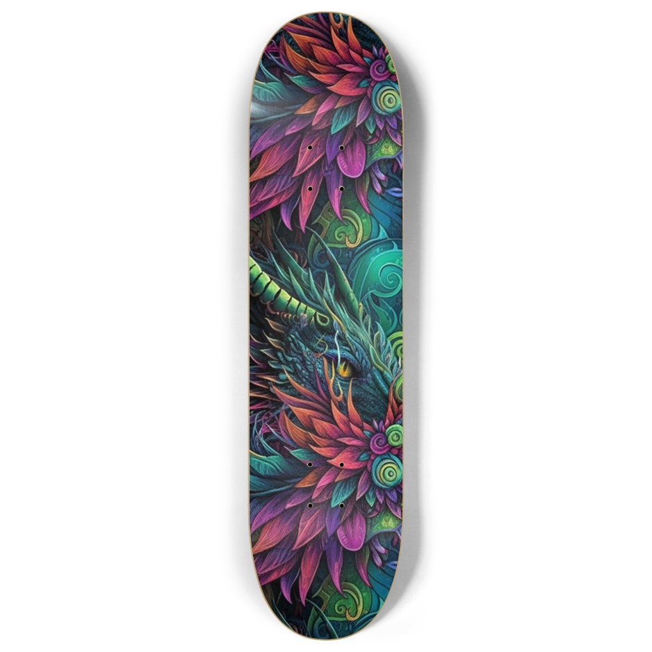 image_2004cf4c-de87-4b46-815b-72eea8183318.png Floral Dragon Skateboard (8") - Image 1